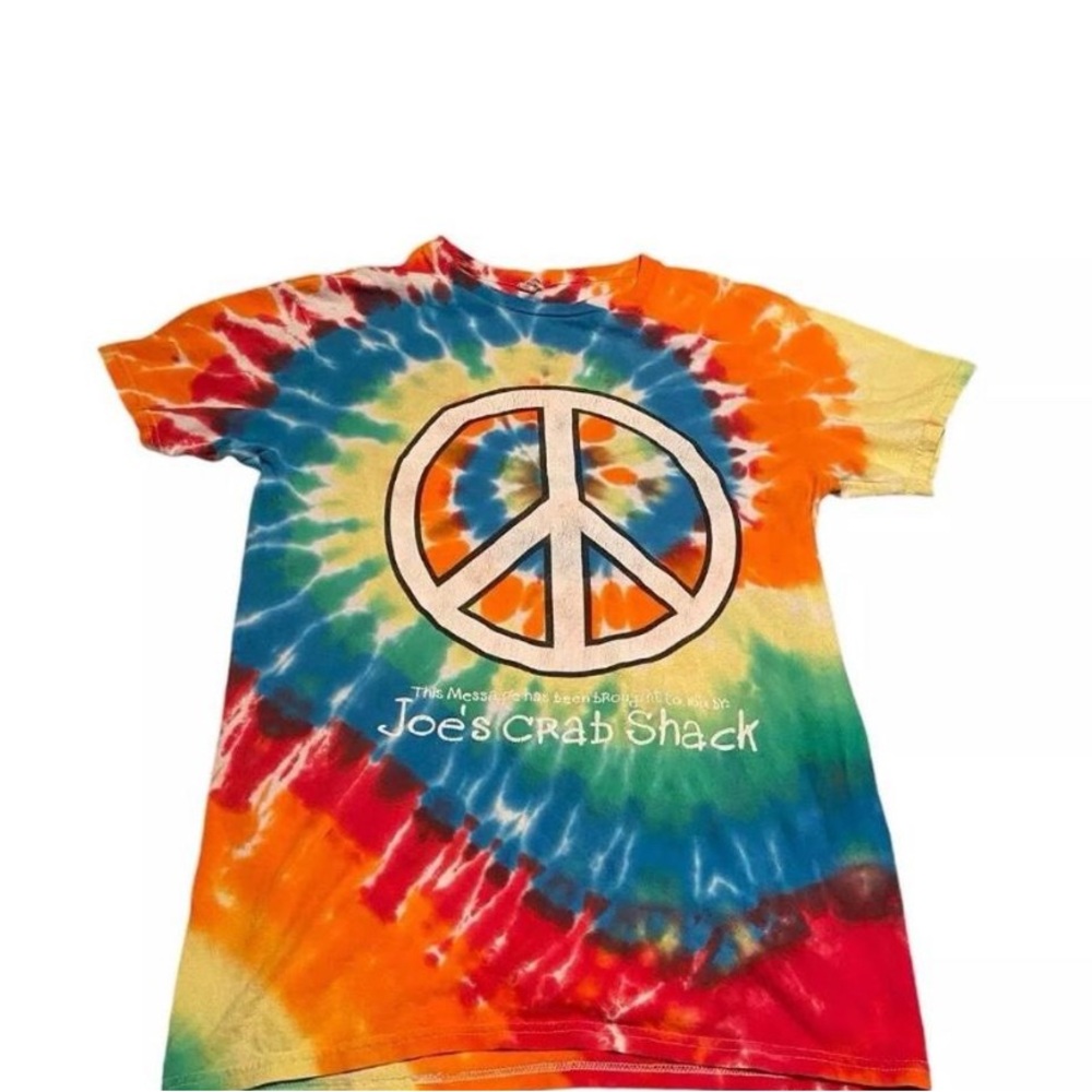 JOE'S CRAB SHACK Tie Dye T SHIRT, S/Medium, Pacific Beach CA, Peace Love Crab